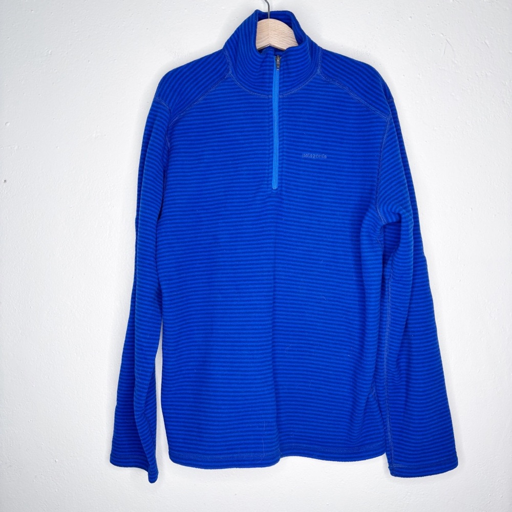 Patagonia Blue Striped Fleece Pullover Half Zip Size L EUC